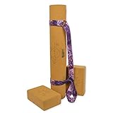 Brotherbase Yogamatte aus Kork im Set mit Zwei Yogablöcken (Klotz) und einem Yogagurt als Hilfsmittel und zum Tragen der Matte - Sportmatte (183 x 68 x 0,5 cm) rutschfest aus Naturkautschuk und Kork
