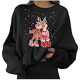 Pullover Damen Teenager Mädchen Weihnachtspulli Lustig Rentier Christmasmuster Bluse Top Weihnachtspullover Klassisch Langarm Christmas Sweatshirt Xmas Pulli Shirt Tunika Top