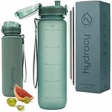 Hydracy Trinkflasche mit Infuser und Zeitmarkierung - 2Liter BPA-Frei Auslaufsicher Sportflasche - Kondenswasserfrei Wasserflasche - Ideal für Sport und Outdooraktivität - Mondlichtgrü