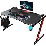 Homall Gaming Tisch Gaming Schreibtisch Gamer Computertisch Ergonomischer PC Tisch 110 cm Z-Frame mit Controller Ständer, Becherhalter, Kopfhörer Haken, Schw