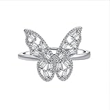 Mayelia Vintage Schmetterling Ringe Silber Kristall Offener Ring Tier Verstellbare Bandringe für Frauen und M