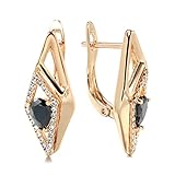 Yujun Mode Schwarz Natürlicher Zirkon Ohrstecker für Frauen 585 Rose Gold Geometrie Rhombus Ohrringe Braut Hochzeit Schmuck