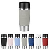 Emsa Travel Mug Waves Isolierbecher N20108 | 0,36 L | bis zu 4h heiß und 8h kalt | 100% dichter Thermobecher | 360°-Trinköffnung | Quick Press Verschluss | Kaffee to Go | Puder-G