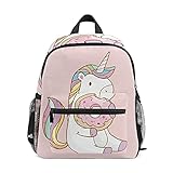 Kinder-Rucksack für Mädchen und Jungen, süßes Einhorn essen, Donut, Kleinkinder, Schultasche mit Brustgurt und Flaschenhalter, Rucksack für Vorschule, Kindergarten,