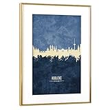 artboxONE Poster mit Rahmen Gold 45x30 cm Koblenz Germany Skyline Navy von Michael Tompsett - g