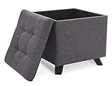 Sitzhocker mit Stauraum Fußbank aus Holzbeine und Massivholz Hocker aus Leinen Deckel Abnehmbar Stabile Beine Pouf Puff Aufbewahrungsbox Cube Cushion für Wohnzimmer Büro Schlafzimmer Flur Dunkelg