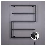 GJXJY Badheizkörper elektrisch, 304 Edelstahl Handtuchheizkörper Handtuchwärmer heizkörper wandmontage handtuchhalter, Plugin/Hardwired, schwarz, 600×800mm(Size:220V,Color:Festverdrahtet)