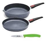 Woll Pfannenset Diamond Lite 2 Guss-Pfannen Ø 32 cm + Ø 32 cm, Höhe 5 bzw. 7 cm mit abnehmbaren Griff, inkl. 1 x Gemü