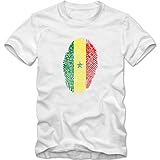 Herren T-Shirt Senegal Fußball Trikot Fingerabdruck WM, Farbe:Weiss, Größe:L