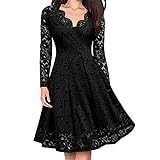 TTWOMEN Damen Langarm V-Ausschnitt Spitze Cocktail Ballkleid Sexy Trägerlose Tunika Knielanges Kleid Partyk