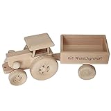 Geschenkissimo Traktor mit Anhänger - personalisiert mit Name - Spielzeug Trecker aus Holz mit Gravur für Kinder - Holzspielzeug, Deko, Geburtstagsgeschenk, Kindergeschenk
