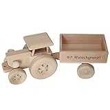 Geschenkissimo Traktor mit Anhänger - personalisiert mit Name - Spielzeug Trecker aus Holz mit Gravur für Kinder - Holzspielzeug, Deko, Geburtstagsgeschenk, Kindergeschenk