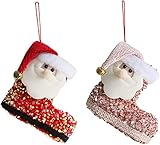 SFGH Pailletten Weihnachtsstrümpfe, 6,3 Zoll Hängende rote Pailletten Weihnachtsstrümpfe, Weihnachtsfiguren 3D, Weihnachten Klassische Dekorationen, Kaminornamente, Urlaubsdekorationen, 2 Packung