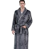 XHONG Herren-Bademantel, warm, Plüsch-Fleece, Nachtmantel, lang, warm, mit Schalkragen, Lila, Größe L Gr. M, g