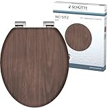 SCHÜTTE MDF-Holzkern Sitz Dark Wood, Toilettensitz Absenkautomatik, Klobrille Holz passend für alle handelsüblichen WC-Becken, Deckel und Brille in Holzoptik 80193