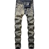 Yikesnt Herren-Jeans, gerade, plissiert, mit mittlerer Taille, Batik, Retro, Distressed, modisch, bequem, lässig, vielseitig, gutaussehend 30