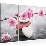 Runa Art Feng Shui Blumen Bild Wandbilder Wohnzimmer XXL Rosa Stein Herz 120 x 80 cm 3 Teilig Wanddeko 500131