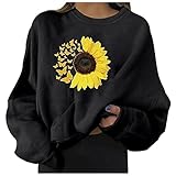 Sonojie Damen Pullover Beste Freunde Hoodie Herbst Winter Sweatshirt Basis Langarmshirt für Frauen Mit Sonnenblume Motiv Bedruckte Langarm Pullover Bluse Tops Streetwear Schwarz, Weiß, Grü