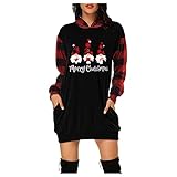 Winterkleid Damen Weihnachtskleid Sexy Mode Langarm Hoodies Pullover mit Weihnachten Druck Winterkleid Winterjacke mit Taschen Weihnachtspullover Abendkleid Schwarze Langarmjacke Slim Fit Party