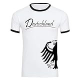 VIMAVERTRIEB Herren T-Shirt Deutschland Adler seitlich weiß/schwarz - Männer Fanartikel Fanshop Fußball Trikot EM WM Germany, Größe:XL,Farbe:weiß/schw