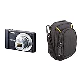 Sony DSC-W810 Digitalkamera (20,1 Megapixel, 6X optischer Zoom (12x digital), 6,8 cm LC-Display, 26mm Weitwinkelobjektiv) schwarz & Amazon Basics Kameratasche für Kompaktkameras, mittlere Größ