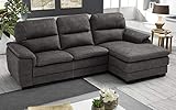 Dafne Italian Design Ecksofa, 3-Sitzer, mit Halbinsel, rechts, Kunstleder, Nubuk-Optik, Dunkelbraun (275 x 158 x 94 cm)