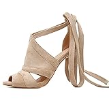 MeiLuSi Stiletto High Heeled Riemchensandalen für Frauen Sexy Peep Toe Lace Up Crisscross Dressy Sandalen, aprikose, 36 EU