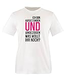 Comedy Shirts - Ich bin aufgestanden und angezogen. was wollt Ihr noch? - Mädchen T-Shirt - Weiss/Schwarz-Pink Gr. 110/116