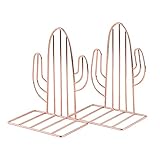 MSDADA Buchstützen Metall 1 Paar Buchhalterung Buch Halter Buchbeschwerer Kaktus Bookends Buchstopper Bücherregal und Schreibtisch Organizer (Roségold)