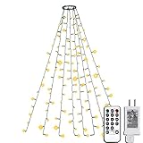 Weihnachtsbaumbeleuchtung mit Ring, 200 LEDs, 1,5 m, 8 Modi, Timer, Crimp-Lichterkette mit 8 Linien, IP44, Weihnachts-Lichterketten für Innen- und Außenbereich, Baumdekoration – Warmweiß