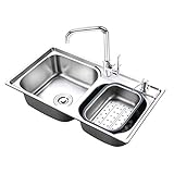 Becken 304 Edelstahl Doppelbecken Spüle Oben und unter Montage Montage Rechteck mit Wasserhahn Set ，Glatt Langlebig Leicht zu reinig