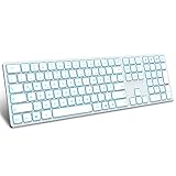 Beleuchtete Bluetooth Tastatur mit 3 Bluetooth Kanalen, Full Size wiederaufladbare QWERTZ Tastatur mit 7 Hintergrundbeleuchtung für Windows/Android, Weiß und Silber(20 Stück)