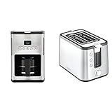 Krups KM442D Premium Filter-Kaffeemaschine, 10-15 Tassen, 1,000 W, programmierbar, edelstahl / schwarz & KH442D Control Line Premium Toaster, 2-Schlitz Toaster, Brötchenaufsatz silber/schw