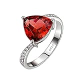 KnSam Damen Ring, Ringe Silber Frauen bandring mit zirkonia 925 Silber Dreieck Ring mit Kostenlos Gravur für Damen Frau mit Rot Zirkonia Silber B