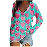 Tshirt Damen Langarm Tunika Shirt Basic Longshirts V-Ausschnitt Asymmetrischer Oberteile Casual Tops Bluse(C7 - Blue, Large)