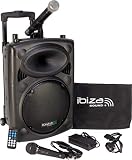 Ibiza 15-6018 Mobile Beschallungsanlage 25 cm (10 Zoll) mit USB-MP3, BT, REC, VOX, 1 VHF und 1 Kabelmikrofon, 500W