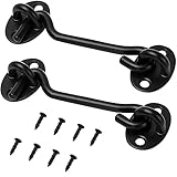 2 Stück Sturmhaken, Bolatus Kabinenhaken Edelstahl Fensterhaken mit Öse Platten Torhaken Türhaken Fensterriegel für Türen Garagentor Fenster Fang Kabine Tür (100mm Schwarz)