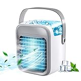 Klimagerät Mobil, Mini Air Cooler, Tragbare Klimaanlage, 3-Gang-Air Cooler mit 7-Farben-LED-Nachtlicht mit Befeuchtungs- und Reinigungsfunktion für Schlafzimmer,Büro,Wohnheim,Auto,Campingzelt (Weiß)