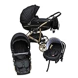 Cleo Kombi Kinderwagen 3 in 1 schwarz/gold - mit Vollg