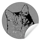 Fototapete Rund und selbstklebend - Fototapete - Rund - Farbige Popart-Katze - schwarz und weiß - Ø 30 cm - Selbstklebend - Tapete - runde Wandtapete/Wandbild/Wandbelag