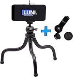 LUNI Handy Stativ mit gratis Objektiv Linsen-Set, Smartphone Stativ Flexibel mit Universalclip, iPhone Stativ 360°Rotation Stativ, Selfiestick, iPhone Tripod, leichtes Dreibeinstativ,