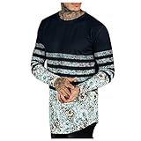 Herren T Shirt Casual Langarm Sweatshirt Ethno Stil Blumenmuster Print Leichtes Tops O Ausschnitt Slim Fit Lässiges Oberteil Klassisch Sport Top