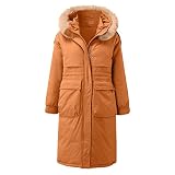 KGLHTYU Winterparka Damen Gefüttert Lang Parka Winter Winddicht Warm Frauen Damenmantel Winter Mantel Winterjacke mit Kapuze Windbreaker Taschen Einfarbig Langarm Dicker Daunenjack