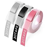 Toplabel kompatible Prägeband als Ersatz für Dymo Prägeband 9mm Weiß auf Schwarz/Rosa/Silber, 3D Prägegerät Band für Dymo Junior Dymo Omega Etikettenprägegerät, 3 R