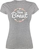 JGA Junggesellenabschied Frauen - Team Braut Blumenkranz - L - Grau meliert - Team Braut rosa - L191 - Tailliertes Tshirt für Damen und Frauen T-S