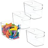 mDesign Spielzeugaufbewahrung – Aufbewahrungsbox aus stabilem Kunststoff – vielseitige Box mit Griffen für Bastel- und Spielsachen im Kinderzimmer – 4er-Set – durchsichtig