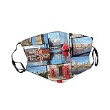 Kondono 2PC Windproof mask aldult Multifunction England City Red Telephone Booth Clock Tower Bridge River British Flag With Flow