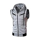 WAEKQIANG Mens Hooded Sleeveless Zip Casual Sweatshirt Hoodies Herbst Einfarbig Baumwolljacke Weste Top