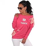 Yakuza Damen Jap Blossom Langarm T-Shirt, Rose Red, S