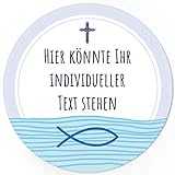 24 INDIVIDUELLE runde Etiketten SELBER GESTALTEN: Blau Fisch Kreuz - Personalisierte Aufkleber für Taufe, Konfirmation, Kommunion, Ostern, W